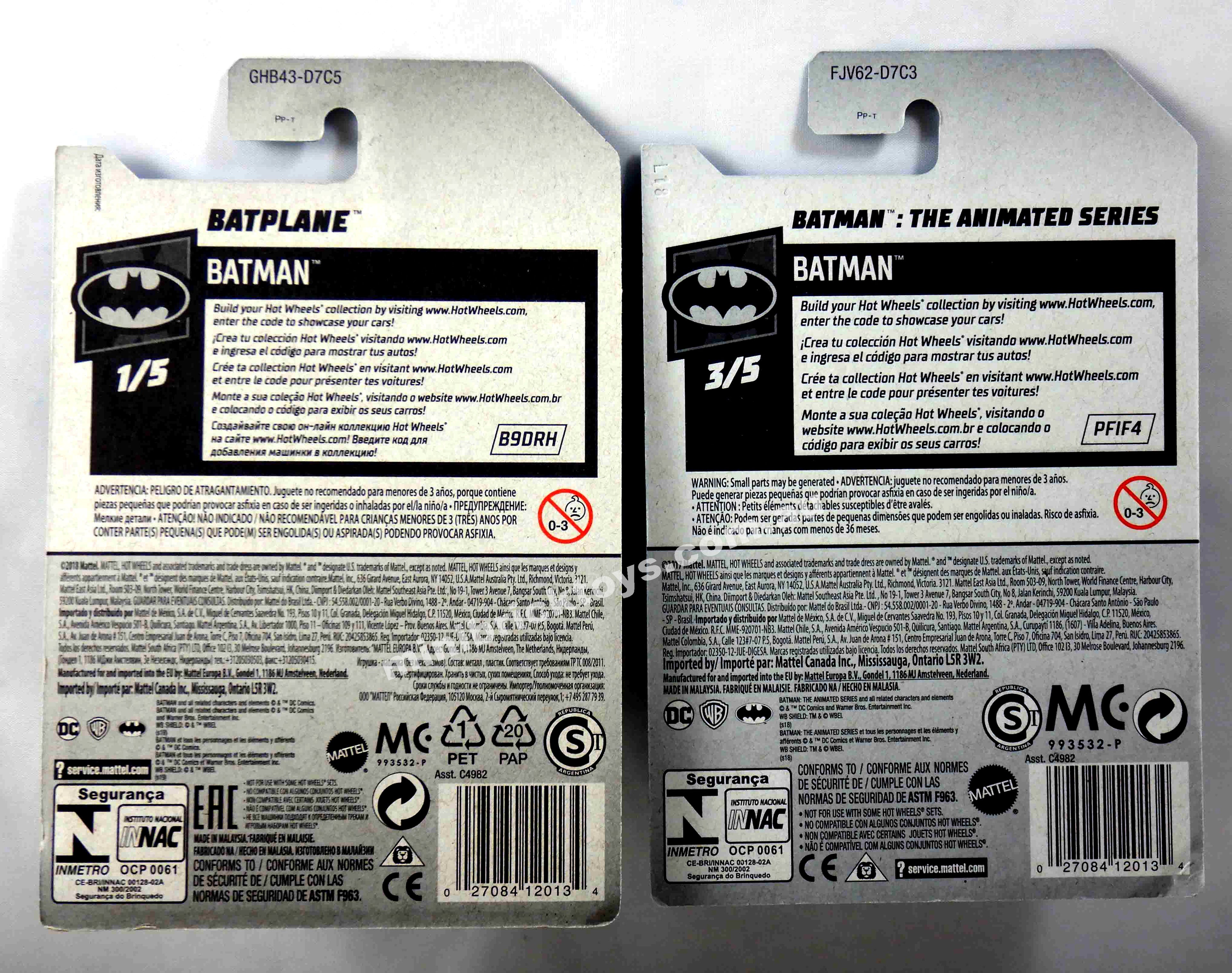 Hot Wheels Batman: The Animated Series BATMOBILE & BATPLANE 1/64