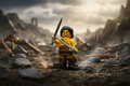 LEGO Barbarian Warrior Minifigure dual-wielding swords without helmet