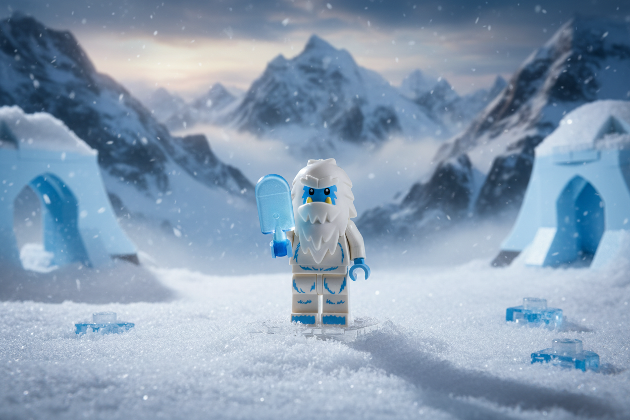 LEGO Yeti Minifigure in mystical Himalayan setting